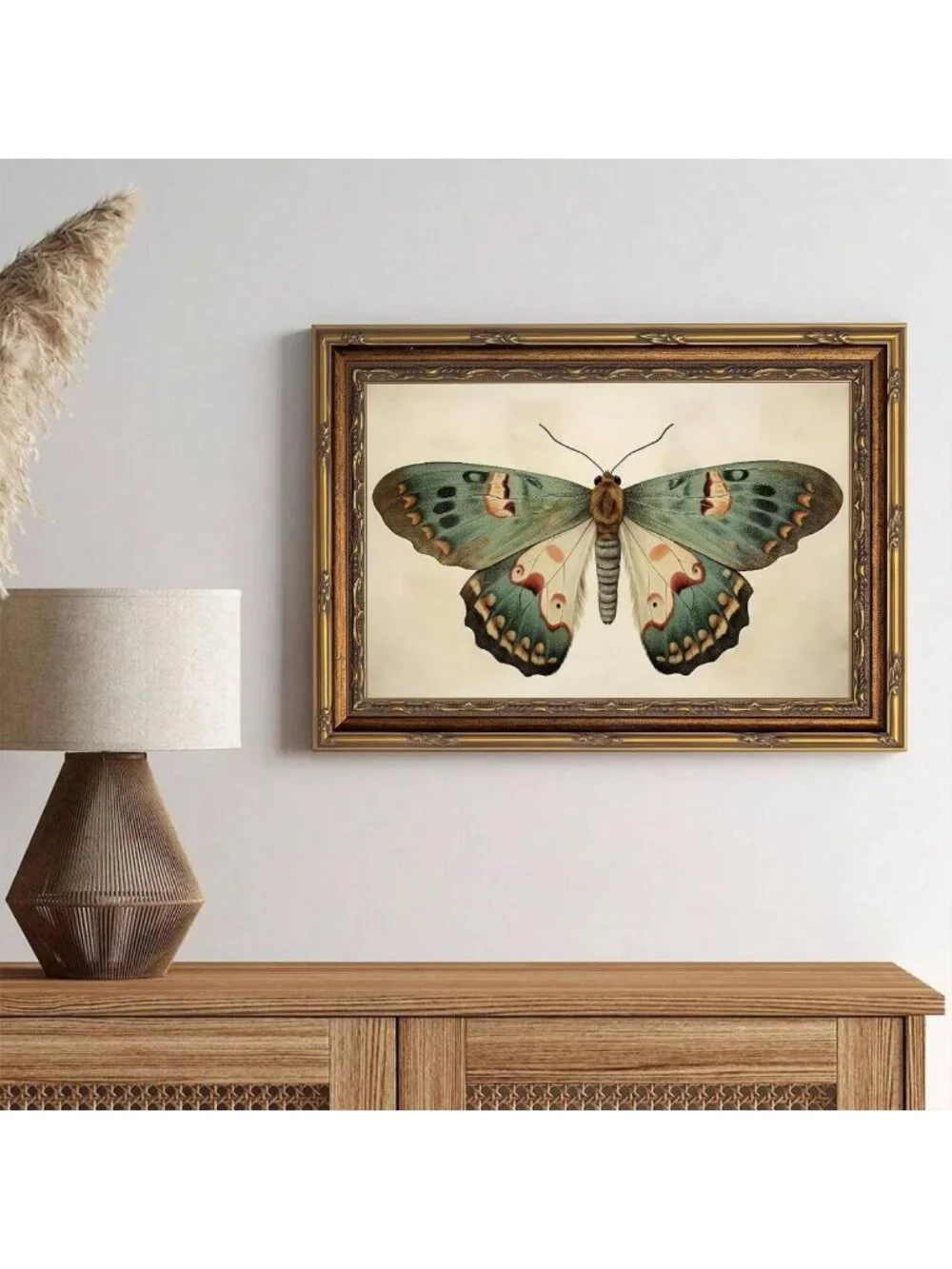Vintage Gold Framed Butterfly Canvas Art | Retro Insect Wall Decor 16x24